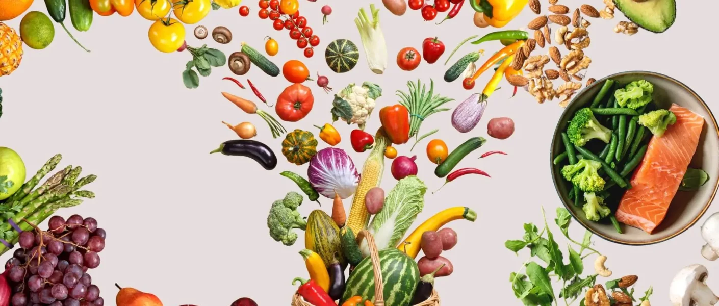 image illustrant un panier et des aliments sains et a but anti inflammatoire pour l'article sur l'alimentation anti-inflammatoire contre l'endométriose